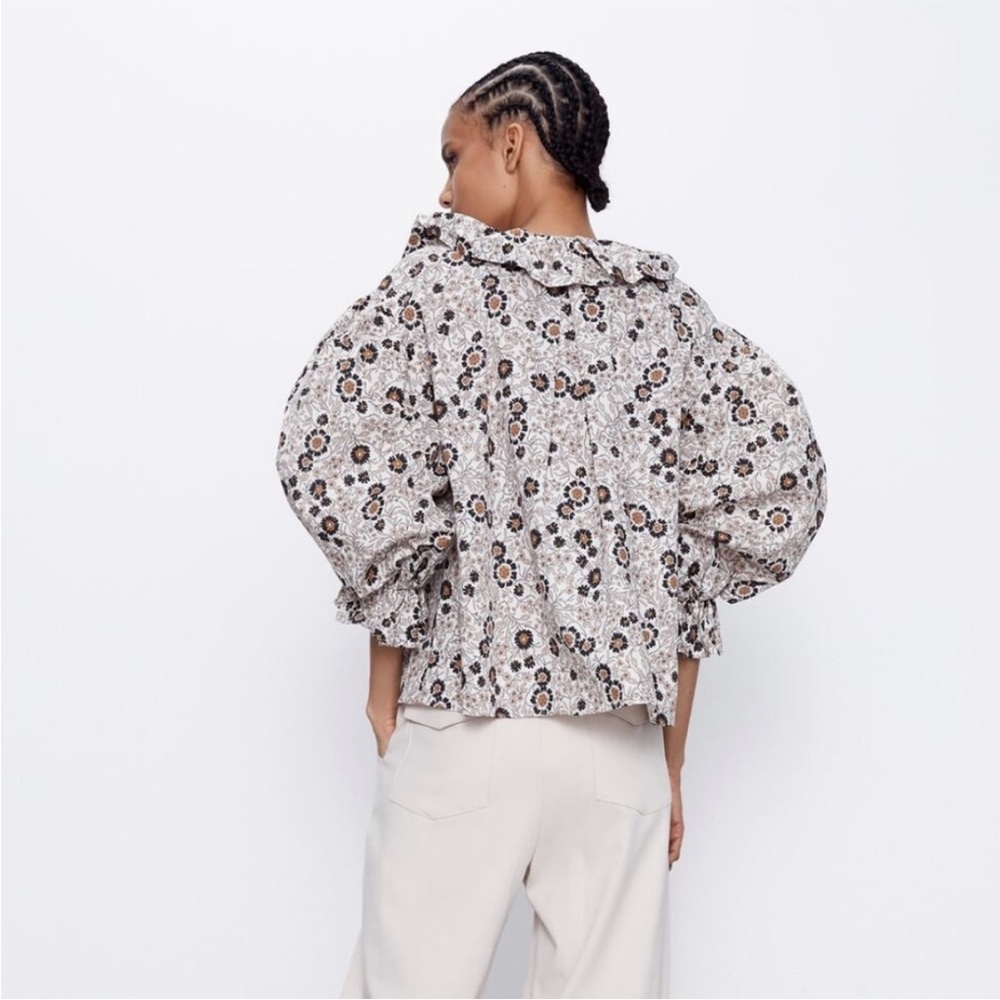 Zara button down ruffled cotton shirt. - Picture 5 of 15